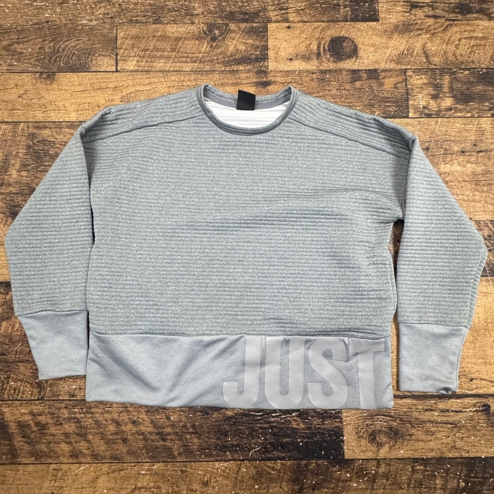 Nike Dri Fit‎ Womens Gray Textured Crewneck Sweatshirt Just Do It Size S